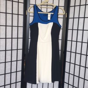Black white and blue A line dress